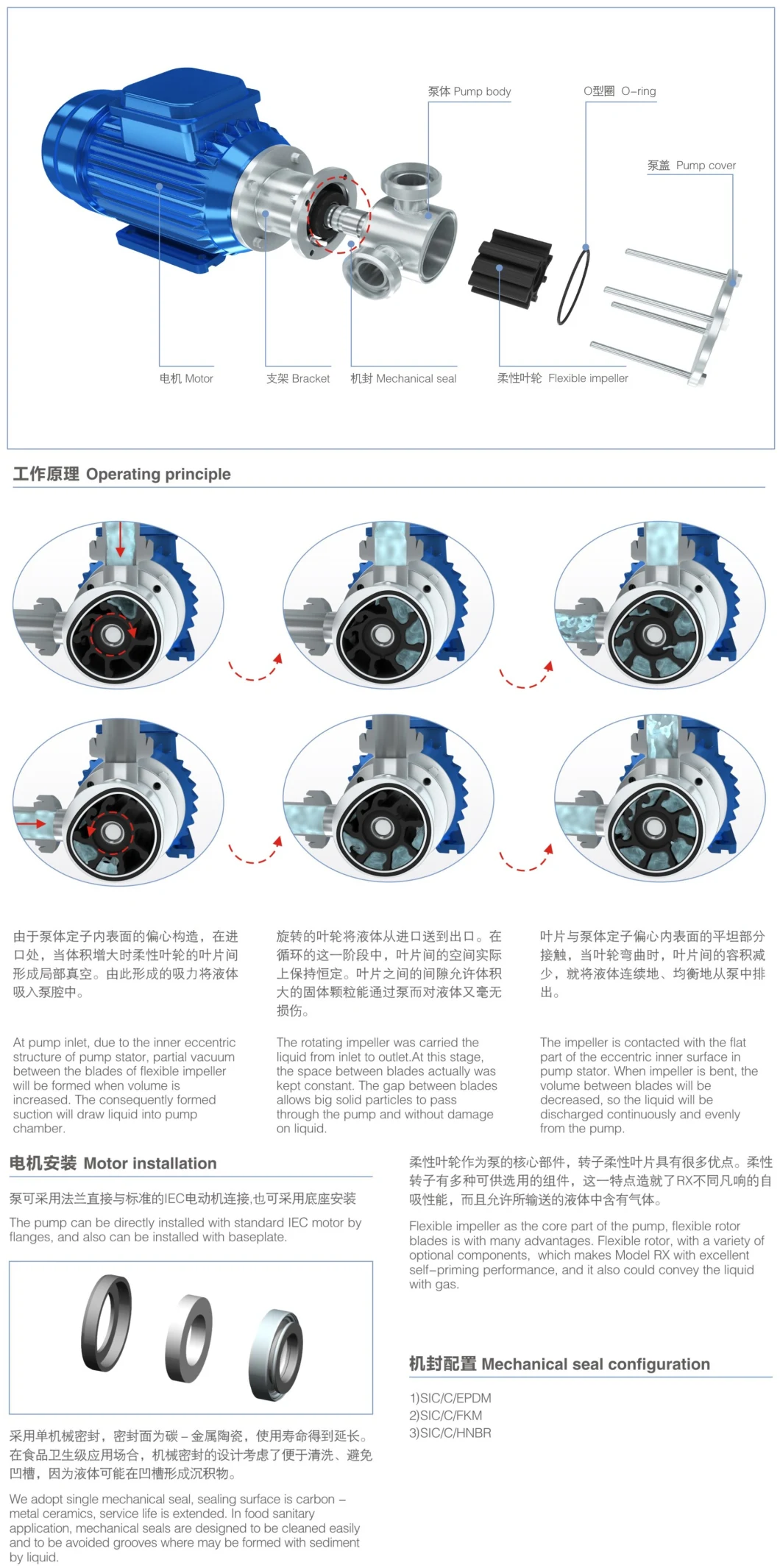 Flexible FKM Impeller Stainless Steel Beer Electric Pump