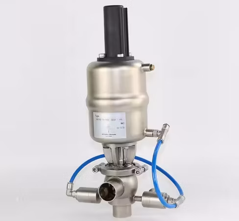 Valvola pneumatica a doppia sede igienica, pneumatica, controllata in modo intelligente, in acciaio inossidabile