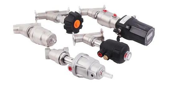 Valvola pneumatica a sede inclinata con pistone in acciaio inox